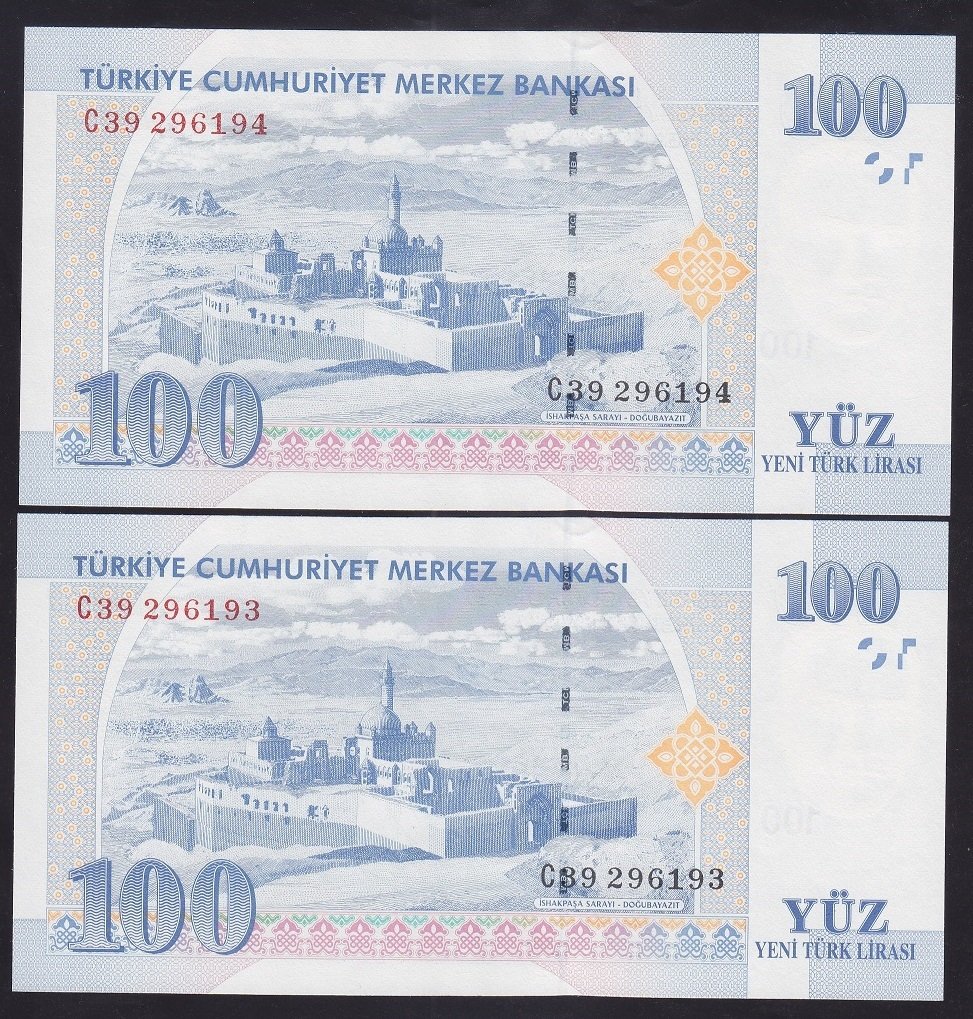 8.EMİSYON 100 YTL C39 296193 - 94 SERİ TAKİPLİ 2 ADET ÇİLALTI