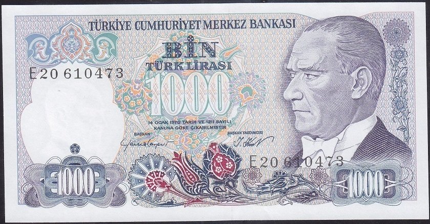 7.EMİSYON 1.TERTİP 1000 LİRA E20 610473 ÇİLALTI ÇİL