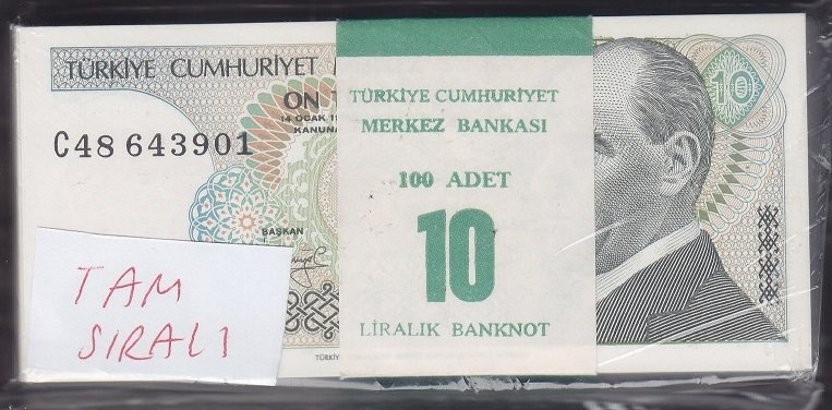 7.EMİSYON 1.TERTİP 10 LİRA C48 (DESTE 100 ADET TAM SIRALI) ÇİL