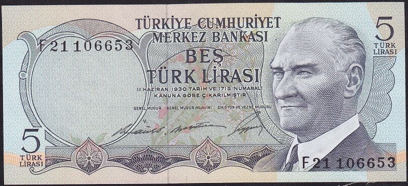 6.Emisyon 1.Tertip 5 Lira F21 106653 Çilaltı Çil