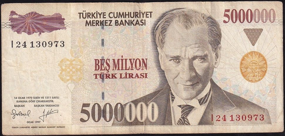 7.Emisyon 5 000 000 Lira I24 130973 Çok Temiz