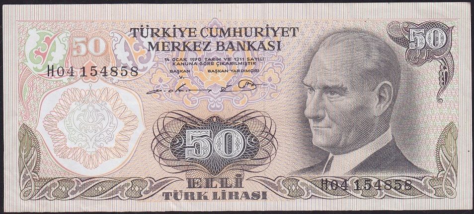6.Emisyon 1.Tertip 50 Lira H04 154858 Çok Temiz+