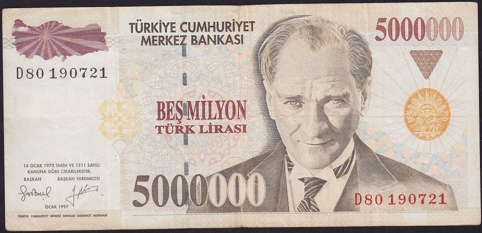 7.Emisyon 5 000 000 Lira D80 190721 Çok Temiz