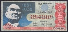 1986 9 KASIM YARIM BİLET Y SERİSİ