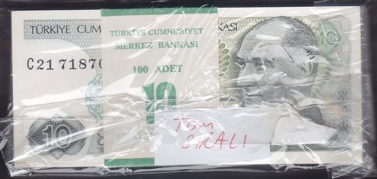 7.EMİSYON 1.TERTİP 10 LİRA C21 (DESTE 100 ADET TAM SIRALI) ÇİL