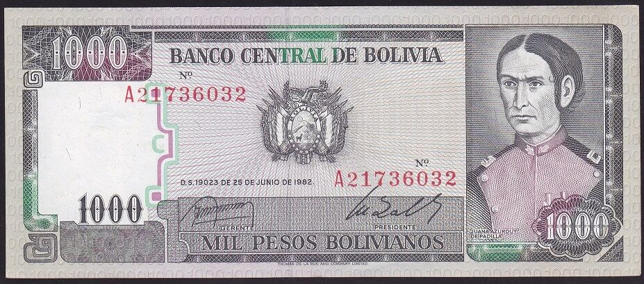 Bolivya 1000 Pesos 1982 Çok Çok Temiz+