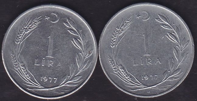 1977 Yılı 1 Lira (Ters Düz Takım)