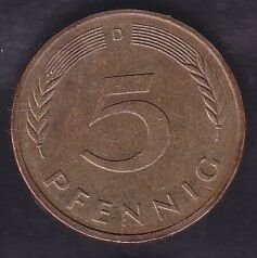 Almanya 5 Pfennig 1987 D