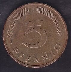 Almanya 5 Pfennig 1987 D