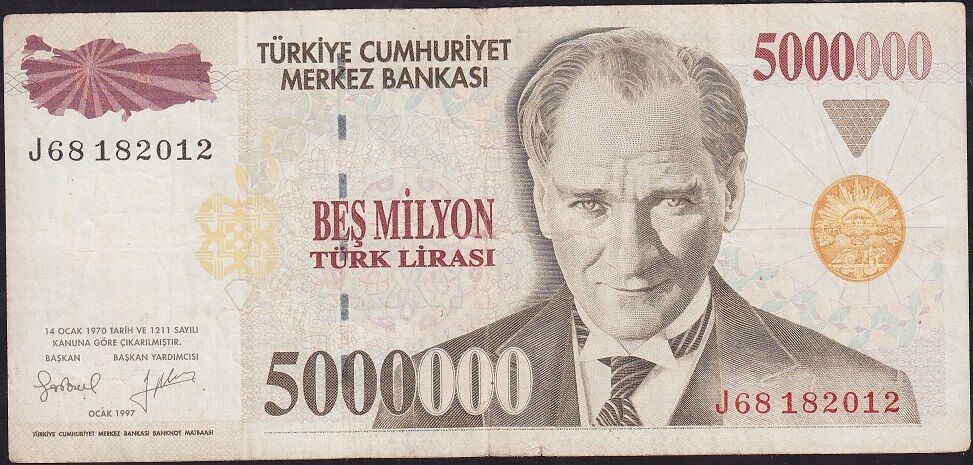 7.Emisyon 5 000 000 Lira J68 182012 Çok Temiz