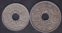 Fransa 10 cent 1936 - 25 cent 1931 Çok Temiz