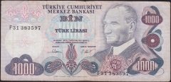 6.Emisyon 3.Tertip 1000 Lira F31 383597 Çok Temiz