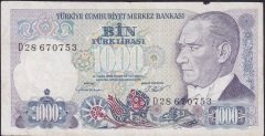 7.EMİSYON 1.TERTİP 1000 LİRA D28 670753 HALİYLE