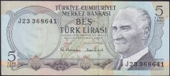 6.Emisyon 2.Tertip 5 Lira J23 368641 Çok Çok Temiz+