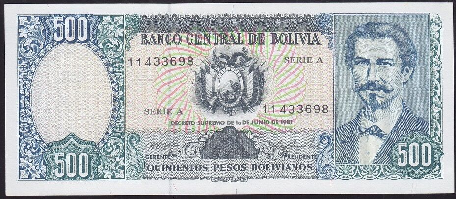 Bolivya 500 Pesos 1981 Çilaltı ( Orta Bölümde Bombe Var )