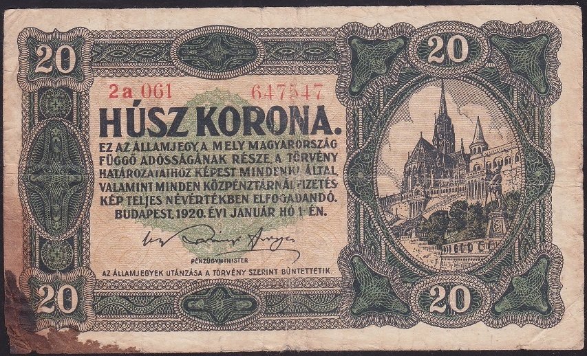 MACARİSTAN 20 KORONA 1920 HALİYLE