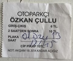 Otopark Fişi