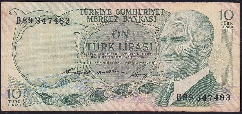 6.Emisyon 1.Tertip 10 Lira B89 347483 Çok Temiz