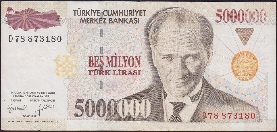 7.Emisyon 5 000 000 Lira D78 873180 Çok Temiz+