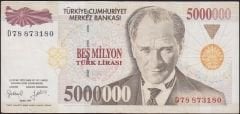 7.Emisyon 5 000 000 Lira D78 873180 Çok Temiz+