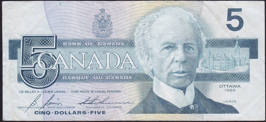 KANADA 5 DOLAR 1986 ÇOK TEMİZ +eski kağıt para değerleri