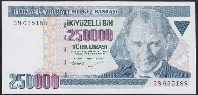 7.EMİSYON 3.TERTİP 250000 LİRA I38 635189 ÇİL