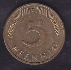 Almanya 5 Pfennig 1989 D