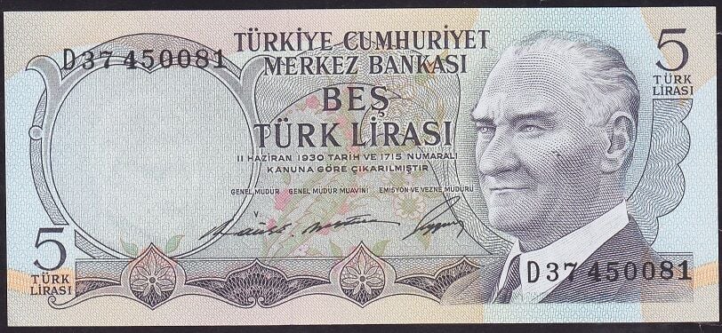 6.Emisyon 1.Tertip 5 Lira D37 450081 Çil