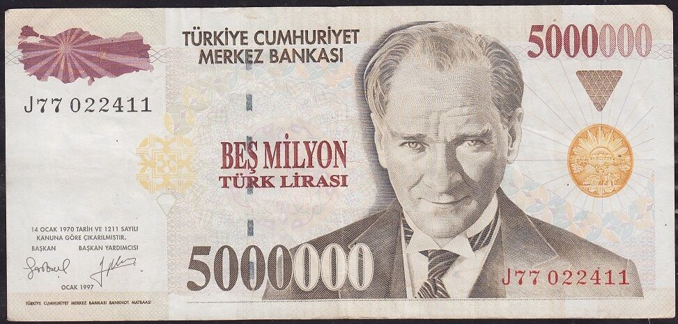 7.Emisyon 5 000 000 Lira J77 022411 Çok Temiz