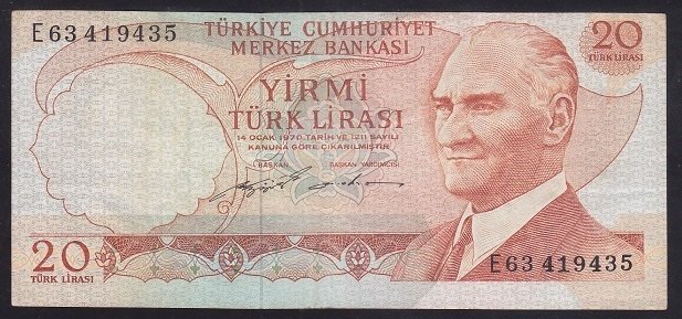 6.EMİSYON 2.TERTİP 20 LİRA E63 419435 ÇOK TEMİZ +