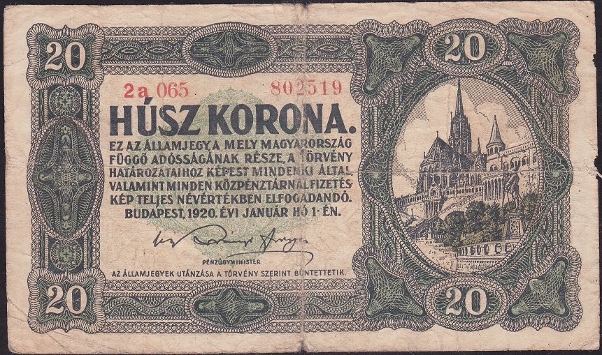 MACARİSTAN 20 KORONA 1920 TEMİZ