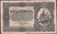 MACARİSTAN 20 KORONA 1920 TEMİZ