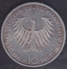 Almanya 10 Mark 1988 D Çok Çok Temiz Gümüş