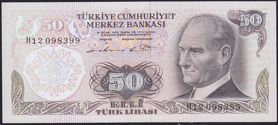 6.Emisyon 1.Tertip 50 Lira H12 098399 Çil