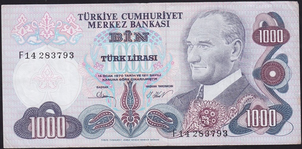 6.Emisyon 3.Tertip 1000 Lira F14 283793 Çok Temiz +