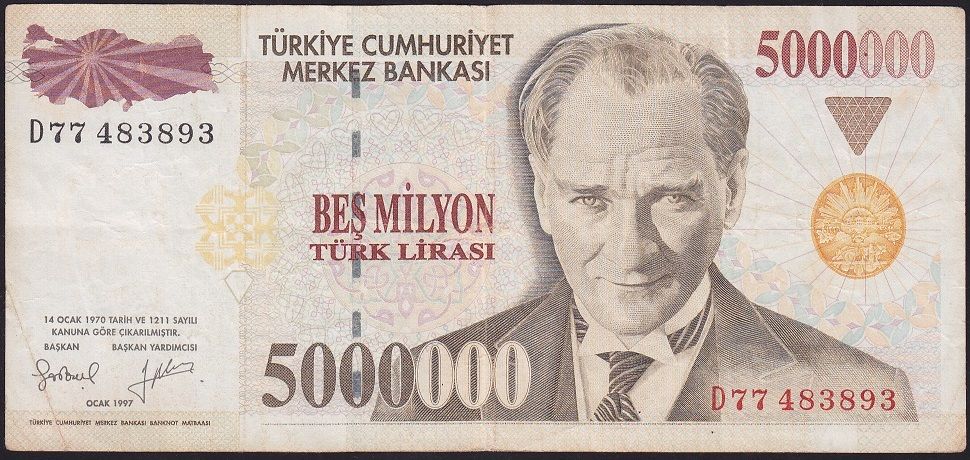 7.Emisyon 5 000 000 Lira D77 483893 Çok Temiz