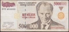 7.Emisyon 5 000 000 Lira D77 483893 Çok Temiz