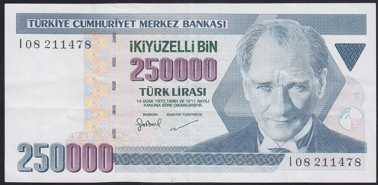 7.EMİSYON 3.TERTİP 250000 LİRA I08 211478 ÇOK TEMİZ