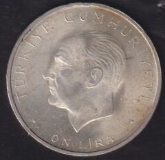 1960 Yılı 10 Lira - Hakimiyet Milletindir İhtilal Gümüş (15 Gram)