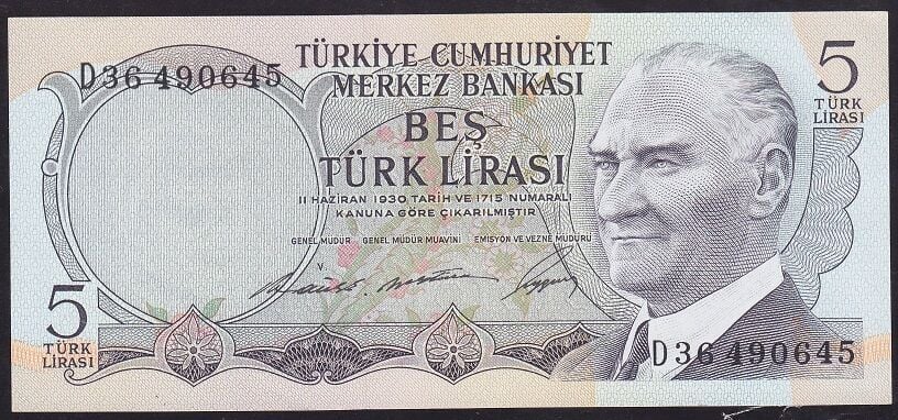 6.Emisyon 1.Tertip 5 Lira D36 490645 Çil
