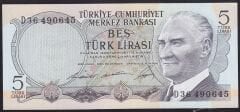6.Emisyon 1.Tertip 5 Lira D36 490645 Çil