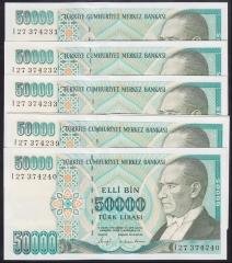 7.EMİSYON 1.TERTİP 50000 LİRA I27 374231 -240 ÇİLALTI ÇİL (DESTE ÇİLİ) SERİ TAKİPLİ 10 ADET
