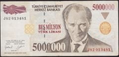 7.Emisyon 5 000 000 Lira J82 013481 Çok Temiz