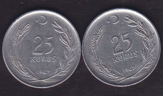 1967 Yılı 25 Kuruş (Ters Düz Takım)