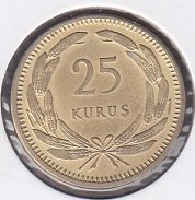 1955 Yılı 25 Kuruş Çok Çok Temiz + ( 25 kuruş yazısına göre Ters )