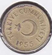 1955 Yılı 25 Kuruş Çok Çok Temiz + ( 25 kuruş yazısına göre Ters )