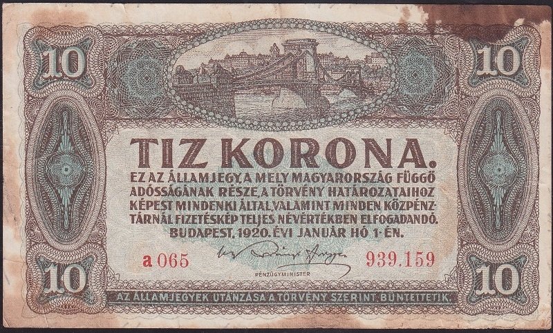 MACARİSTAN 10 KORONA 1920 TEMİZ