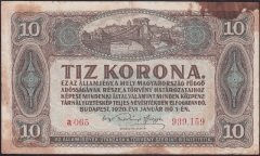 MACARİSTAN 10 KORONA 1920 TEMİZ