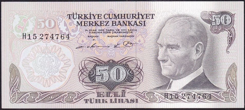 6.Emisyon 1.Tertip 50 Lira H15 274764 Çil