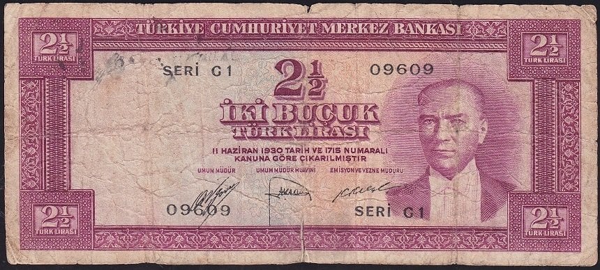 5.Emisyon 1.Tertip 2.5 Lira G1 09609 Haliyle